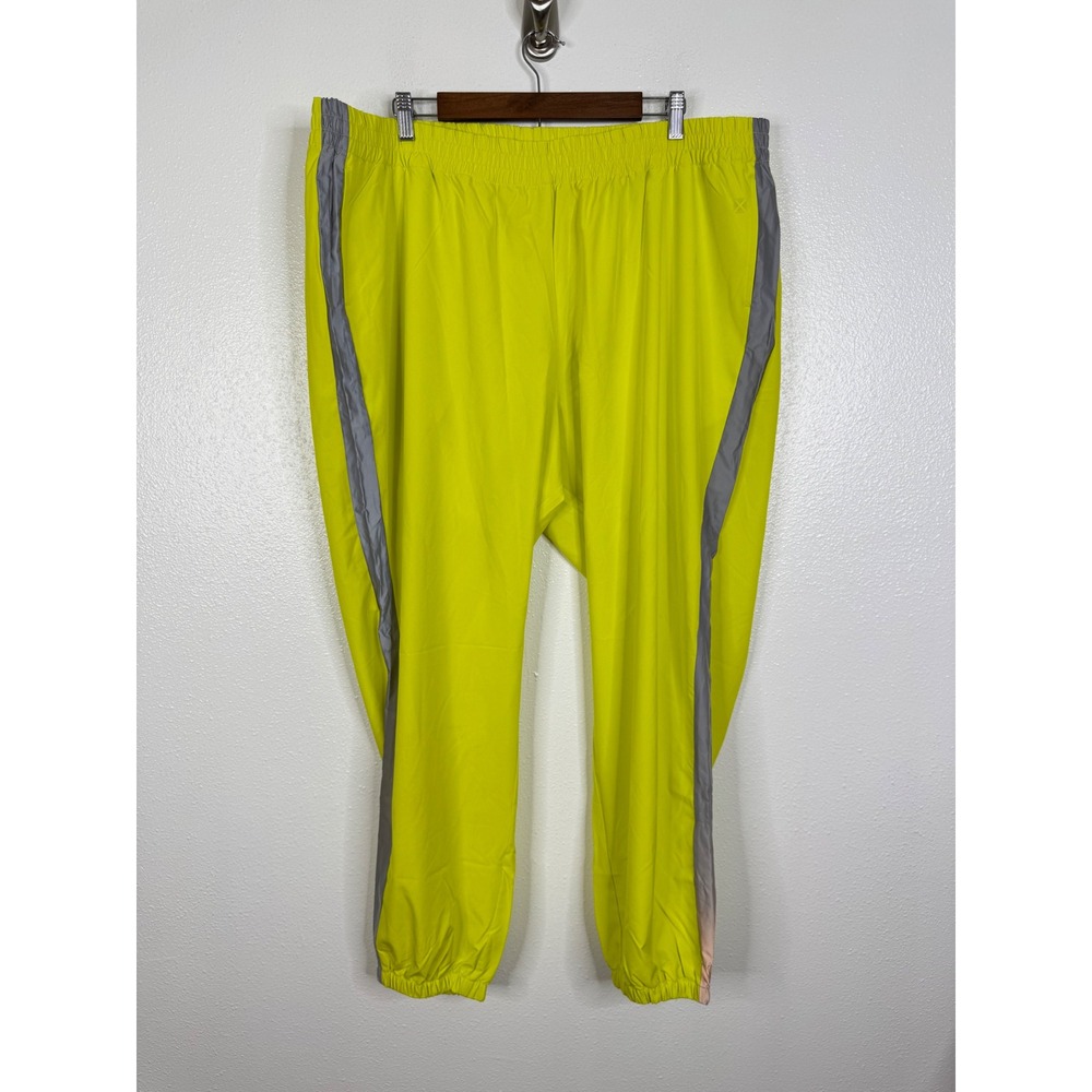 TomboyX Neon Yellow Track Joggers Grey Side Stripe Recycled Active Pants 3X